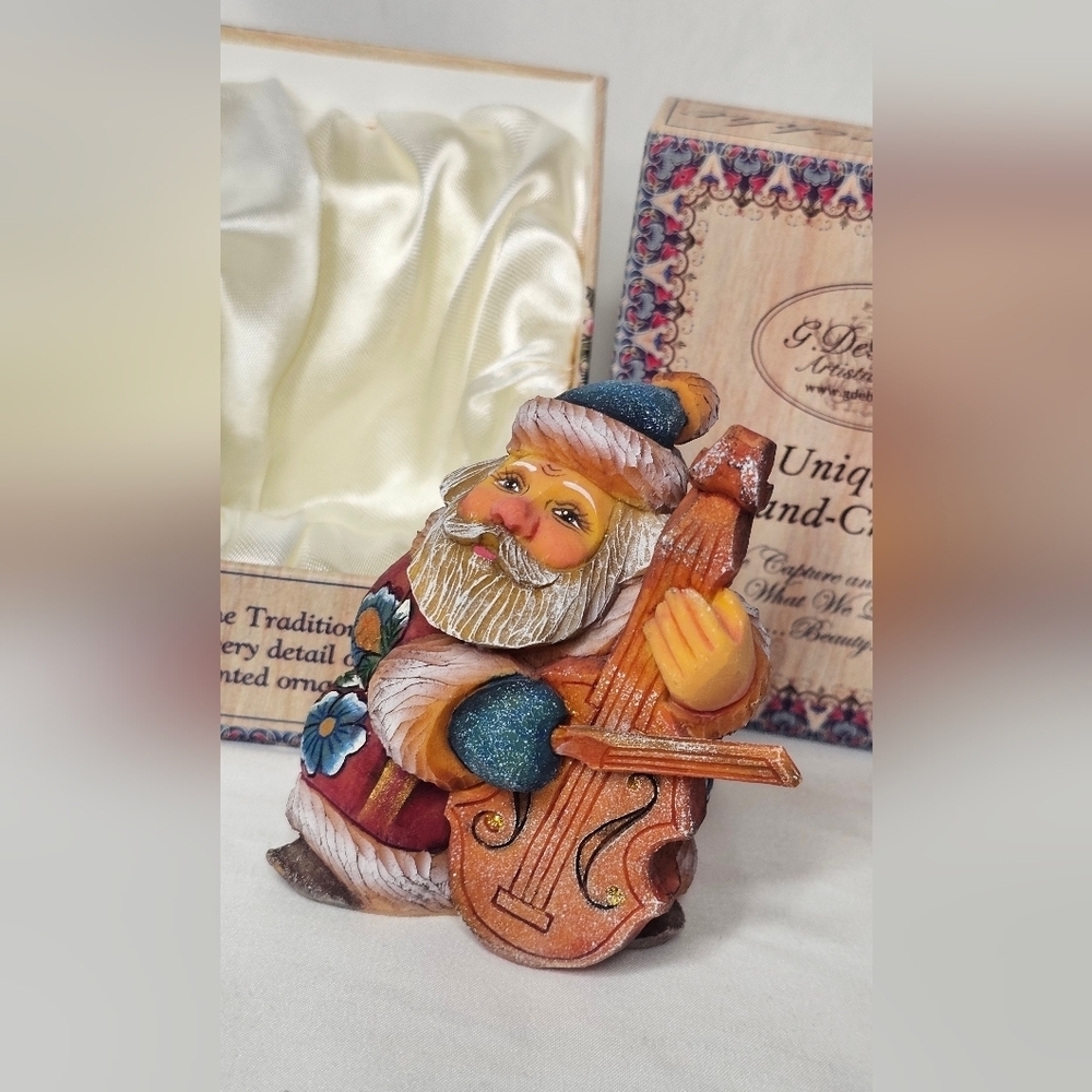 ​G. DeBrekht Cello Santa Mini-Santa's Series Ornament Hand Painted Original Box